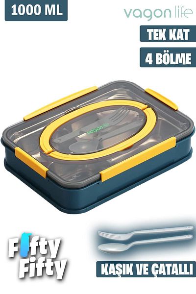 Vagonlife New Generation 1000 ml Bento Lunch Box - For Office and School, Single Layer 4 Compartments, Lunch Box - Fflbox2201