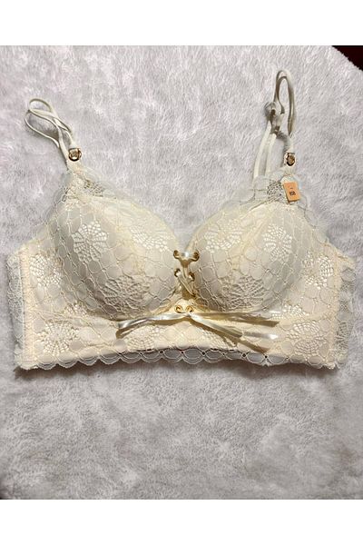 F.K Ecru Bra with Lace Detail - Front Tie and Non Support