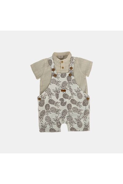MİMBOKİDS Pineapple Patterned Salopet Shirt and Overalls for Baby Boy Set of 2
