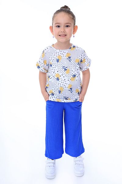 ZUZUNGA Yellow Floral Patterned Short Sleeve Girl's Set