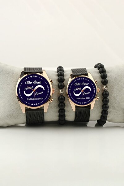 STONY Bir Ömür Mavi Zemin Çift Kol Saati isim ve Tarih Yazılabilir Sevgiliye ...