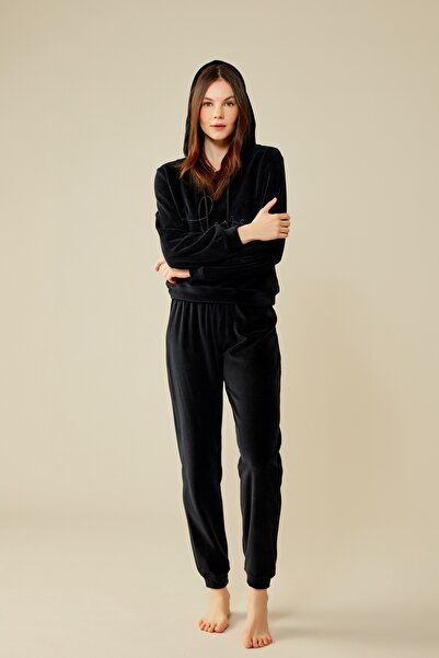 Pioette Kapüşonlu Love Taş Baskılı  Eşofman Takımı