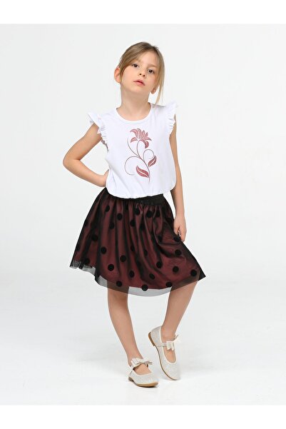 Casabony Флок-друкований тюлевий комплект для дівчаток з білою спідницею