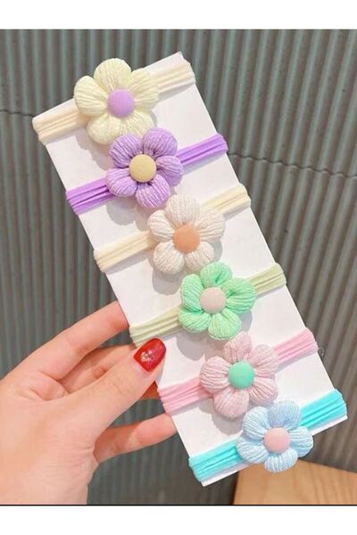 ADEN BEBEK AKSESUARLARI 6'lı Kumaş Çiçek Figürlü Lastikli Toka Seti