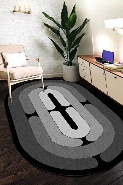 Decomia Home سجادة مطبخ مطبوعة رقمية غير قابلة للانزلاق وقابلة للغسل باللون الرمادي الانتقالي لغرفة المعيشة سجادة بيضاوية - Runner-d4054