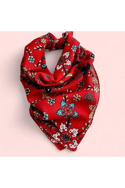 alsaccessories Multi-Purpose Bandana with Flower Pattern in Red Color 100% Cotton