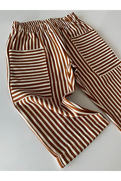 TubiMark KAHVE ÇİZGİLİ CEPLİ UNISEX KREP PANTOLON