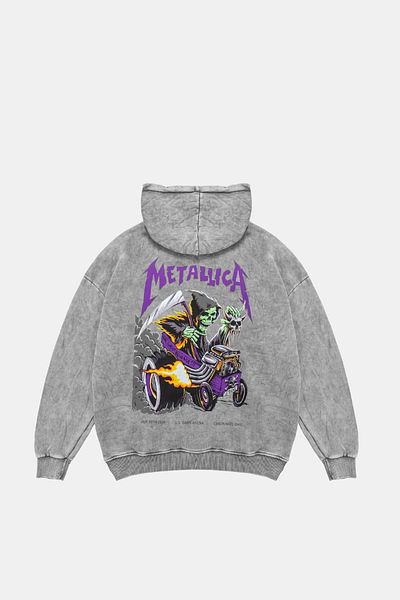 Sekizbiraltı Φούτερ με κουκούλα σε πλυμένο λευκό Metallica Purple με στάμπα μεγάλου μεγέθους