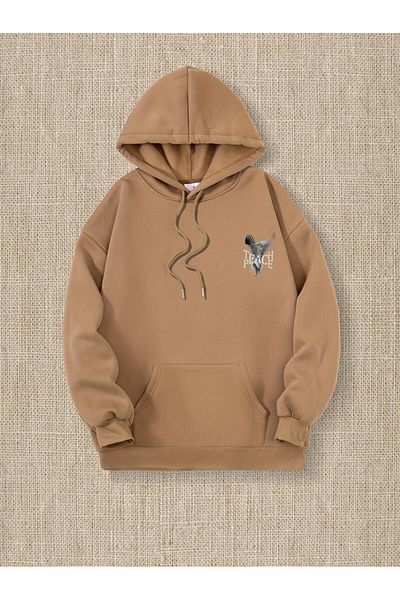 AMMA Unisex Oversize φούτερ με κουκούλα - Teach Peach Printed, 3 Thread Winter Hoodie