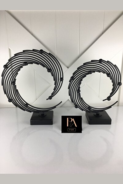 Palpe Siyah 2'li Metal Dekoratif Obje Biblo Süs Eşya Salon Aksesuar Tv Sehpa Masa Konsol Ofis Salon Dekor