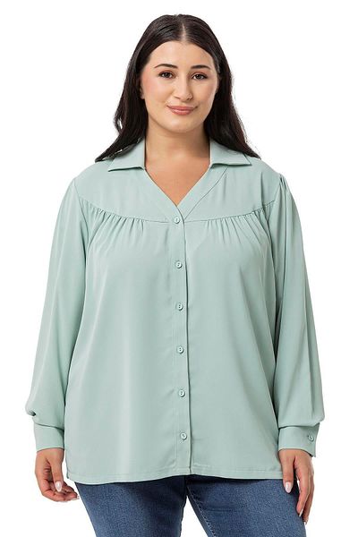 DISENTIS MODEST Cămașă Plus Size Verde Mentă - Robă cu guler și șnur, mânecă lungă