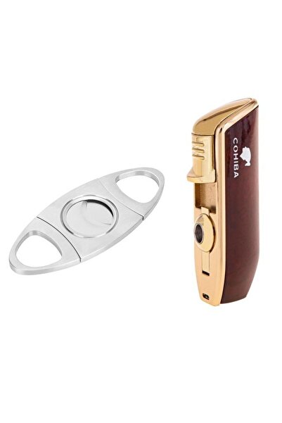 COHİBA Bordo Üç Torch Çakmak Ve Metal Kesici Set