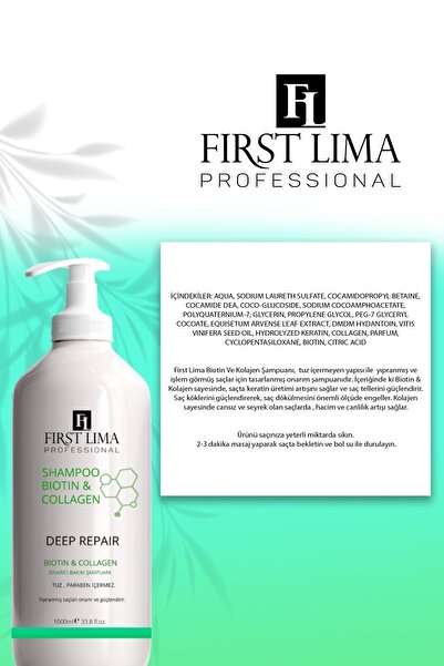 First Lima Professional Biotin & Kolajen Şampuan- Saç Dökülmesine Karşı Güçlü Etki, Onarıcı Bakım Ve Canlılık 1000 ml