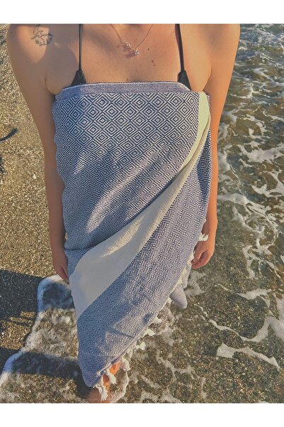 Lux Touch Hira Lacivert 100 x 180 см Бавовняний рушник з бахромою - пляжний, банний, спортивний рушник для йоги