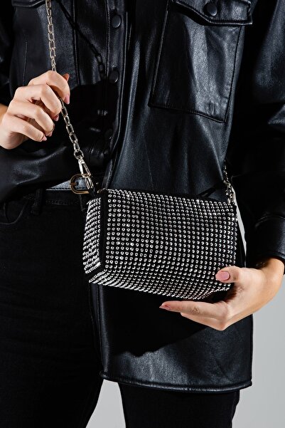 minebag Long Strap Stone Detailed Shine Women's Crossbody Bag Patterned