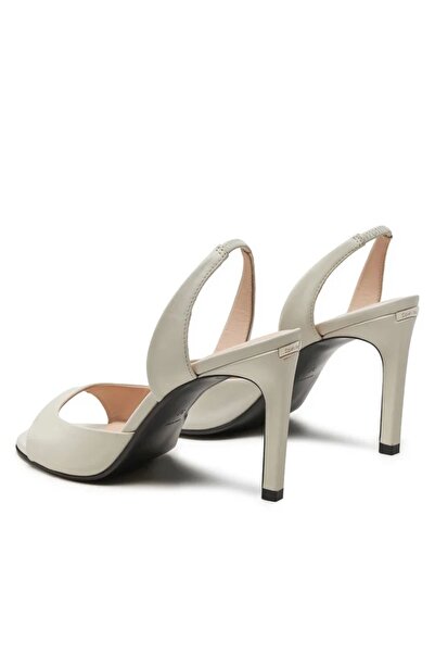 Calvin Klein White High Heel Pointed Toe Leather Casual Women's Shoes - HW0HW02124-YBT