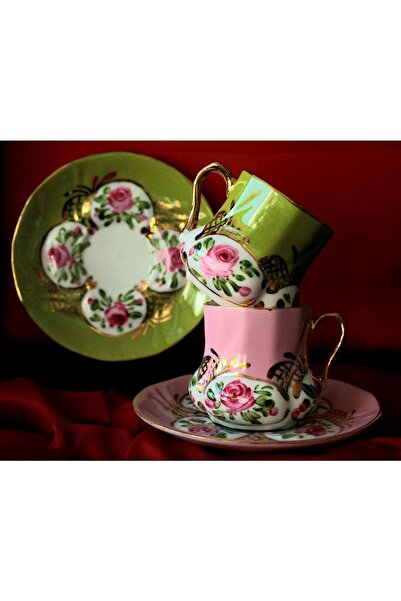 BY.RAYKA PORSELEN El Dekor Palace Porcelain Hand Painted Double Cup Set
