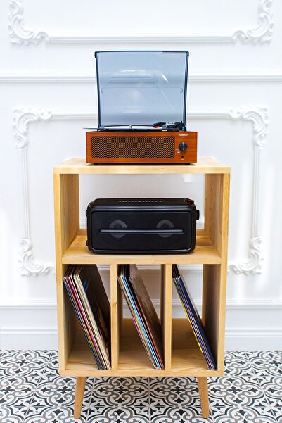 Zecir Pikap Sehpası ve Plak Dolabı 3 Bölmeli