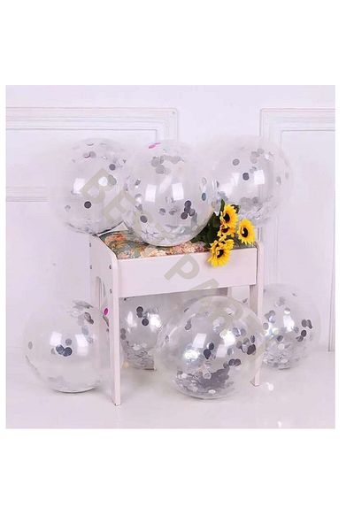 STAR PARTY Set of 10 Transparent Latex Balloons with Silver Confetti