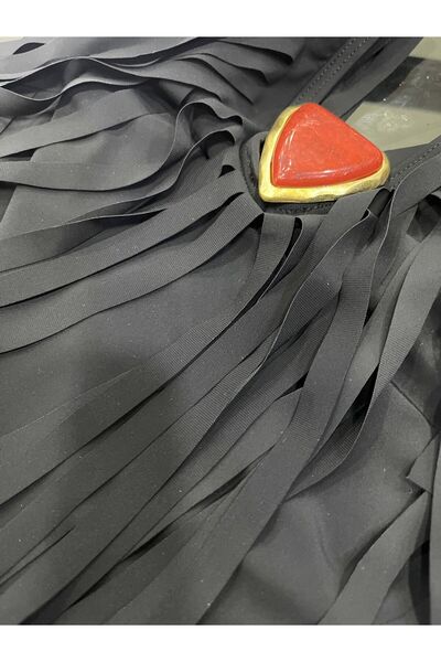 TooHot Women's Black Tasseled Accessory Detailed Swimsuit-44