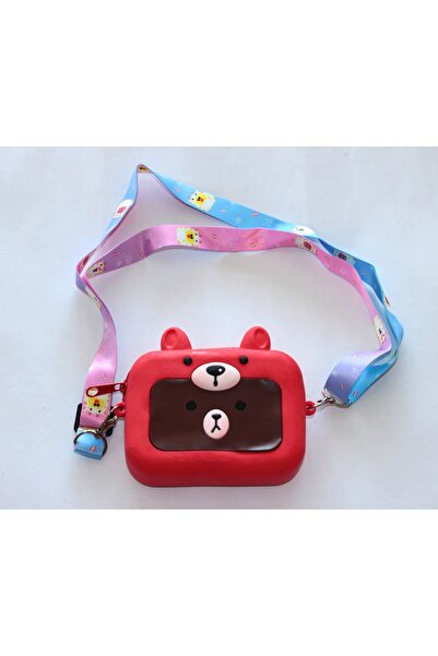 DM ONLINE Kırmızı Kahverengi Renk Kare Sevimli Ayıcık Desenli Silikon Çocuk A...