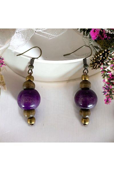 LeylanTakı Purple Dangle Women's Wooden Earrings