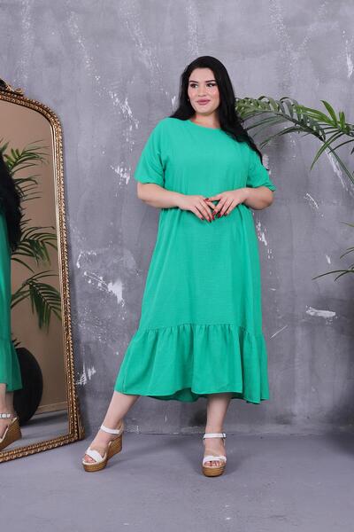 Siyezen Λινό φόρεμα με βολάν σε μεγάλο μέγεθος