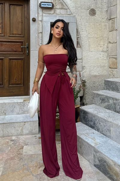 db didem butik Pantaloni largi fără bretele și set dublu cu șnur