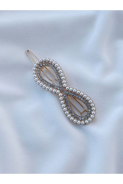 Eylülün Takısı Gold Colored Stone Detailed Women's Pearl Infinity Buckle