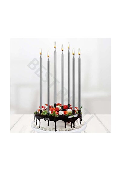 BEST PARTİ Gümüş Renk Doğum Günü Pasta Mumu 6'lı 20 cm