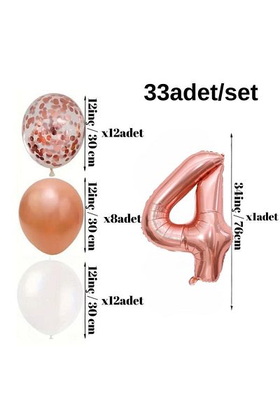 Konsept Sepeti Σετ μπαλόνι Rosegold 4 ετών - Πανό Happy Birthday με λευκό καφέ (ΔΩΡΟ BALLOON BAND)
