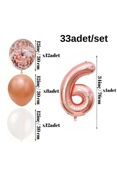 Konsept Sepeti Σετ μπαλόνι Rosegold 6 ετών - Καλά Σταγόνες Μπανέλα Ευτυχισμένου Βαμβακερού (ΜΕ ΔΩΡΟ BALLOON BAND)