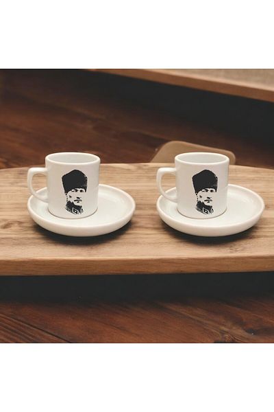 D&Y GAUDERY Turkish Coffee Cup Set of 2 with Atatürk Portrait - 4 Pieces with Ata Picture