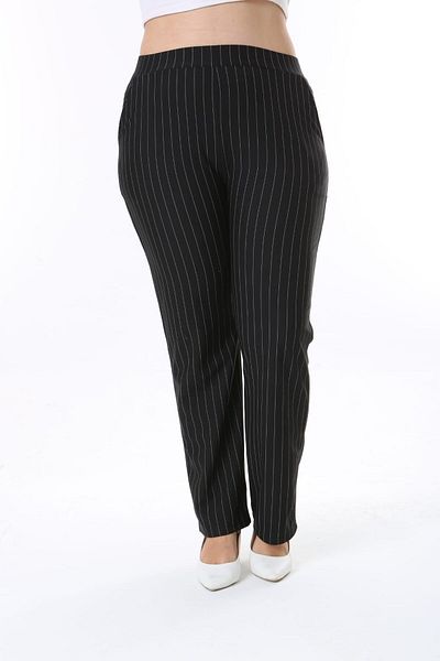 Esina Striped Crepe Fabric Women's Trousers - Pipe Leg