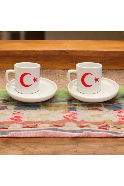 D&Y GAUDERY Turkish Flag Patterned Coffee Cup Set - a Quality 2-Piece Total 4 Pieces