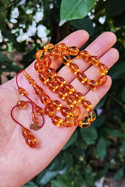 Vip Kehribar 8x11 ملم علي أجيس ماستر صناعة ذهبية اللون النرد العنبر مسبحة - م...