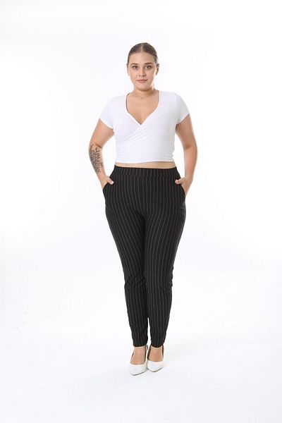 Esina Women's Striped Crepe Ankle Pants