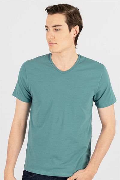 Tudors Ανδρικό T-shirt Slim Fit Slim Fit Βαμβακερή μαλακή υφή Lycra Ευέλικτο ύφασμα Απλό Basic πράσινο μπλουζάκι με λαιμόκοψη