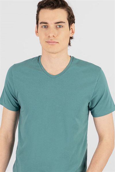 Tudors Ανδρικό T-shirt Slim Fit Slim Fit Βαμβακερή μαλακή υφή Lycra Ευέλικτο ύφασμα Απλό Basic πράσινο μπλουζάκι με λαιμόκοψη