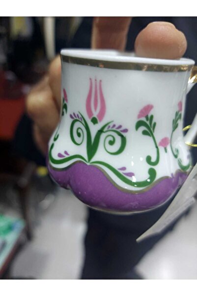 esdekor 2'li Ince Osmanlı Çiçekli Kahve Fincan 90cc Oksit Sarı Mavi Beyaz Gold Elde Yıkanır Yaldızlı