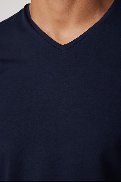 Tudors Ανδρικό Slim Fit Slim Fit Βαμβακερό μαλακή υφή Lycra Stretch ύφασμα Απλό Basic Navy Blue με λαιμόκοψη