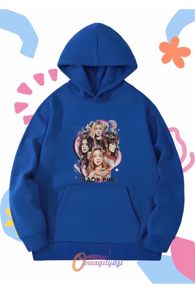 oneagılyazı Children's Unisex Blackpink Printed Oversize Hooded Sweatshirt