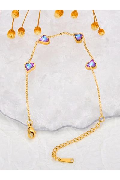 ESJ Women's Anklet - Stainless Steel and Stone Detailed Water Drop 20+5 cm