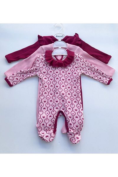 Necix's Zeyone Kids Little Hearts Ribbed Girls Jumpsuit with Booties
