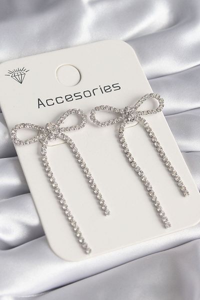 NZM TİCARET Eye-Catching Elegance: Silver Color Zircon Stone Bow Model Women's Earrings| Stylish Jewelry Design