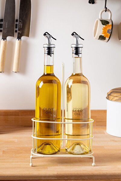 FH finehome مجموعة كريما مكونة من قطعتين - وعاء زيت كابتشينو مع حامل