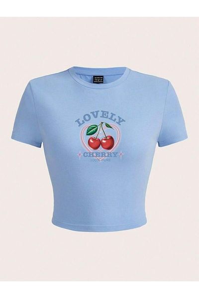 Touz Moda Frumoasă bluză crop cu model de cireșe