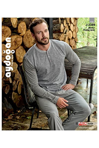 Aydoğan Men's Tekin Jacquard Winter Gray Pajama Set J-3389