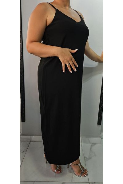 Butik Nilyam Μίντι γυναικείο φόρεμα μεγάλου μεγέθους - λαιμόκοψη V, τιράντες και λεπτομέρεια με σχισμή 24136