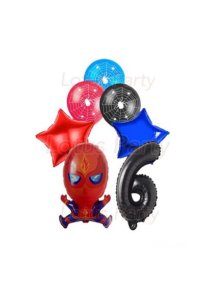 LOTUS PARTY Σετ γενεθλίων με θέμα την αράχνη Spider Web Printed Balloon Red Navy Blue Star Foil Balloon Age 1